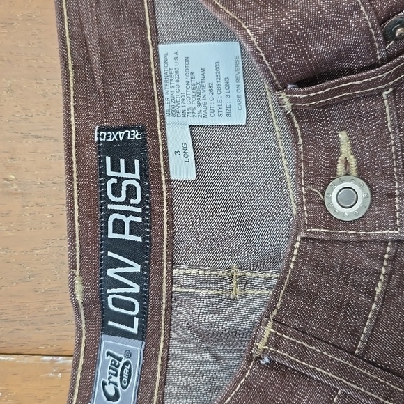 CRUEL GIRL Women's 3 Brown Low Rise Jeans Starched - Picture 4 of 7